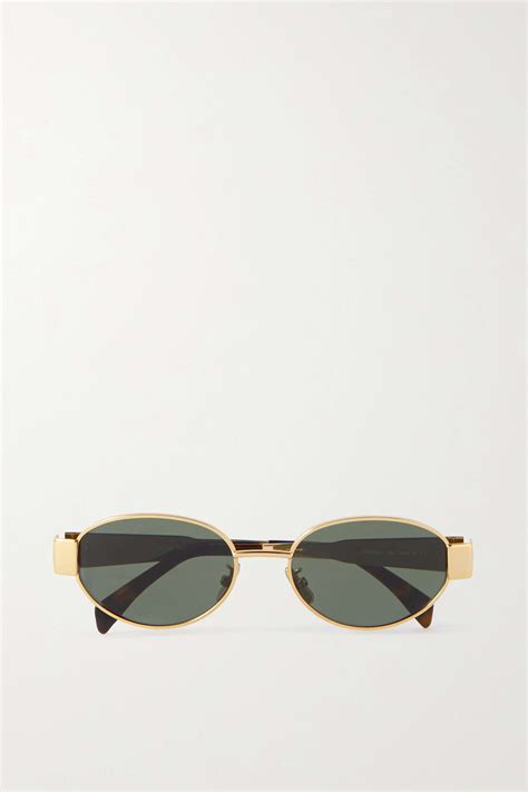 celine eyewear oval-frame gold-tone and tortoiseshell acetate sunglasses|CELINE .